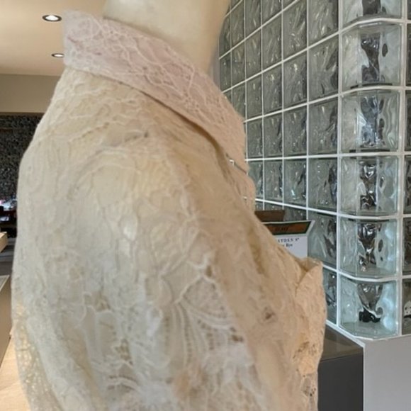 FREE PEOPLE LACE BLOUSE XSmall  Antique Ivory with Long Sleeves, Drop Shoulders - Picture 11 of 13